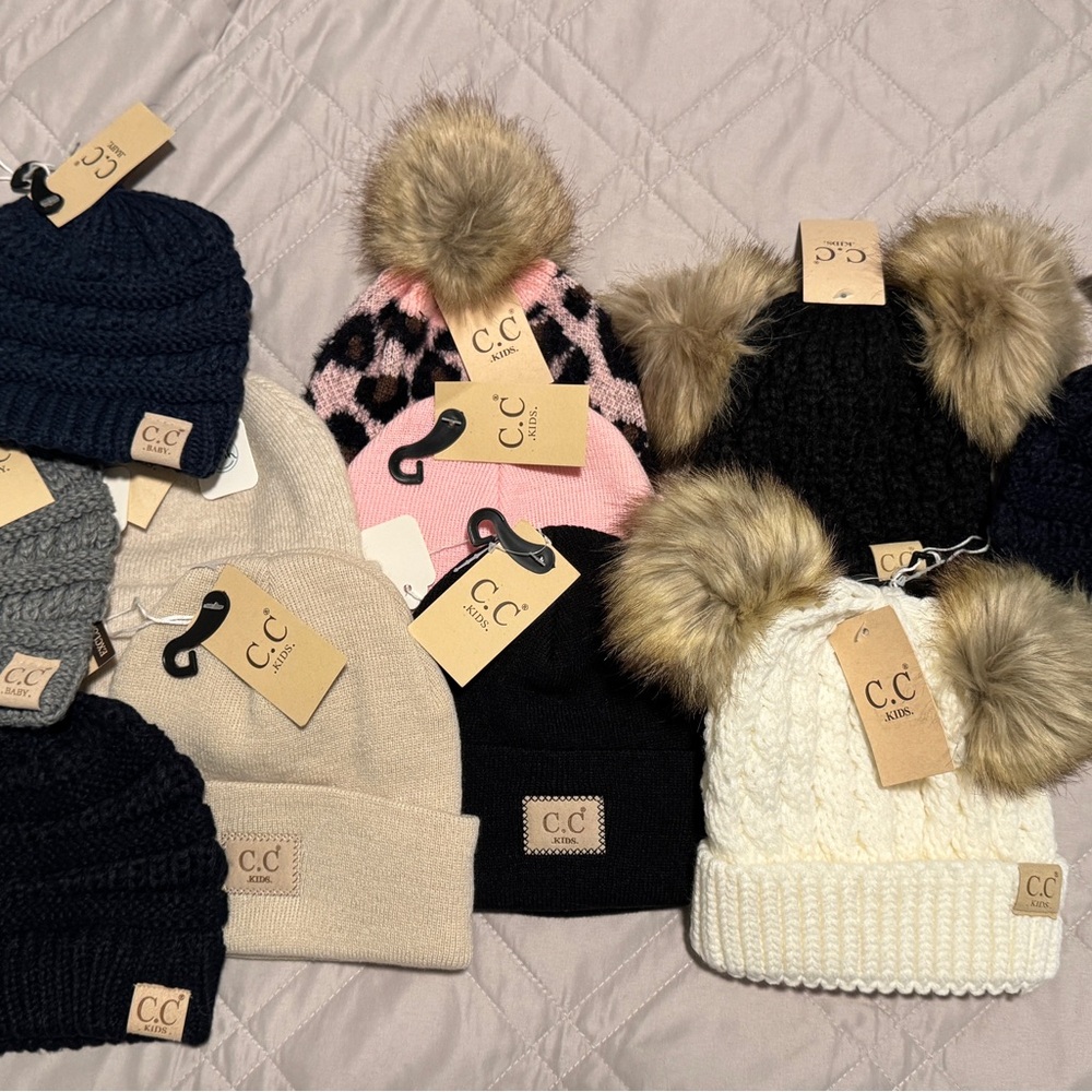 C.C Baby or Kids Pom Pom Hats - Black, Pink, Cream, Gray many to chose from